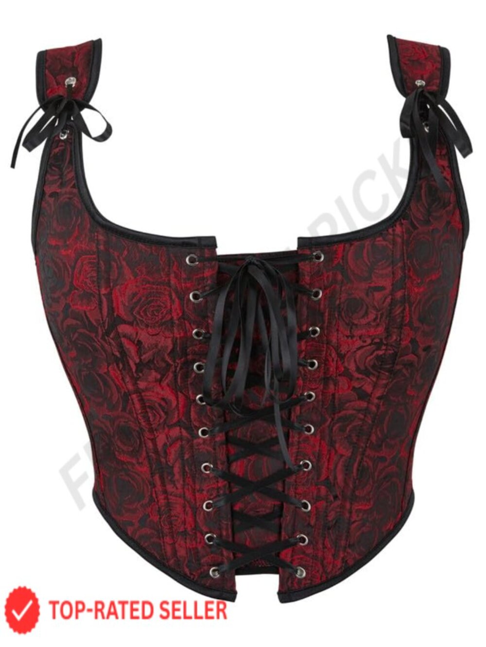 Vintage Renaissance Corset Bustier Lace Trim Asymmetrical Hem